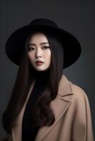 Portrait a beautiful woman wearing hat AI Generate photo