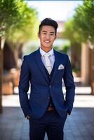 Portrait asian groom standing confidently photo