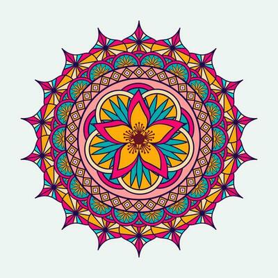 Vector hand drawn doodle mandala. Ethnic mandala with colorful tribal ornament. Isolated. Bright colors.