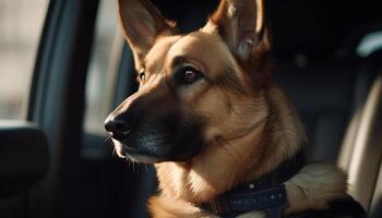 Purebred German Shepherd puppy sitting outdoors, looking cute generated by AI photo