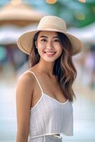 Portrait a beautiful woman wearing hat photo