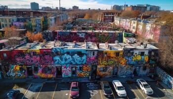 Crowded street market selling variety of food generated by AI photo