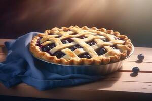 Delicious berry pie on the table photo