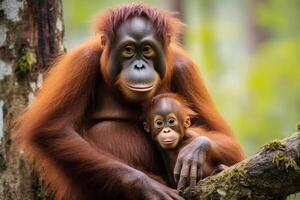 retrato orangután en el bosque ai generativo foto