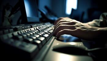 Busy programmer typing on computer keyboard indoors generated by AI photo