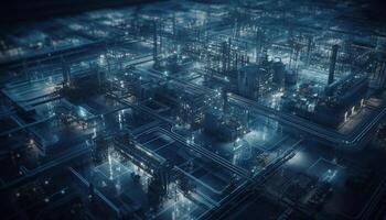 Glowing blue cityscape, built on industry and technology generated by AI photo
