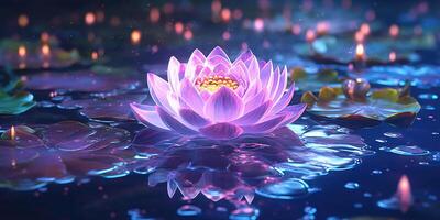 Beautiful lotus flower on the water with light photo