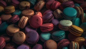 Gourmet French macaroon stack, pink and purple generated by AI photo