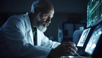 Mature businessman working on computer using generated by AI photo