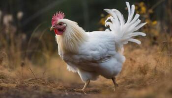 gratis rango gallito gallo en pie en prado generado por ai foto