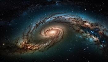 Glowing star trail in spiral galaxy deep space generated by AI photo