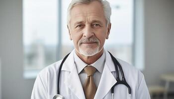 Confident doctor with stethoscope smiling at camera generated by AI photo