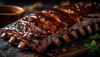 Grilled meat and rib, barbecue sauce indulgence generated by AI photo