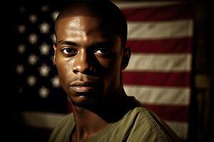 Portrait person with American flag background photo