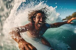Surfing on the beach with light exposure ai generate photo