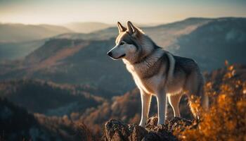 Cute purebred dog sitting in tranquil meadow generated by AI photo