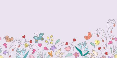 Floral border background banner frame vector illustration for Mothers day, fathers day, valentines, spring, summer, anniversary template decoration for specials day. Seamless doodle design.