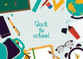 Back To School Background Set With Supplies. Vector Illustration In Flat Style