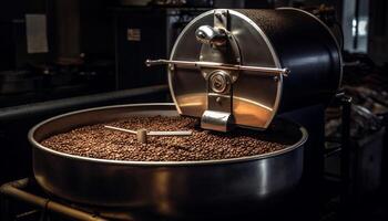 Barista brews cappuccino with metallic espresso maker generated by AI photo