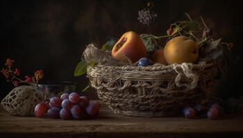 orgánico Fruta cesta, un celebracion de naturaleza generado por ai foto