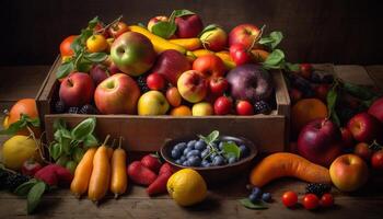 Abundance of fresh, healthy fruit for gourmet meal generated by AI photo