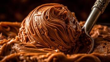 indulgente hecho en casa oscuro chocolate postre con avellana Dulce de azúcar generado por ai foto