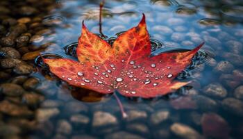 Vibrant autumn colors reflect on tranquil water surface generated by AI photo