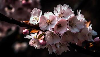 rosado Cereza florecer rama, Fresco con pétalos generado por ai foto