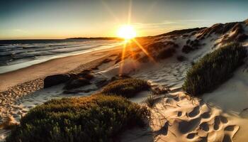 Sunrise over tranquil waters, idyllic travel destination generated by AI photo