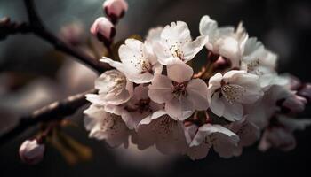 Fresh cherry blossom branch in full bloom generated by AI photo
