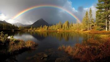 tranquilo escena de otoño bosque y montaña rango generado por ai foto