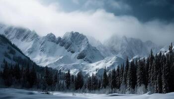 Majestic mountain range, tranquil scene, frozen beauty generated by AI photo