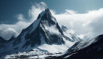 Panoramic winter landscape, majestic mountain peak adventure generated by AI photo