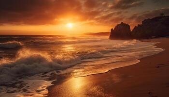 amanecer terminado tranquilo aguas, un tropical paraíso generado por ai foto