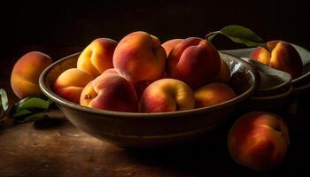 jugoso Fruta cuenco en rústico de madera mesa generado por ai foto