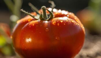 jugoso tomate gota, Fresco desde orgánico granja generado por ai foto