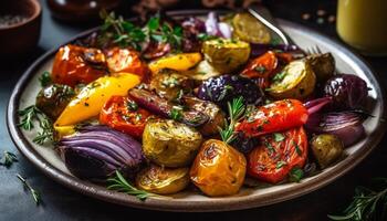 Grilled vegetarian meal with fresh tomato salad generated by AI photo