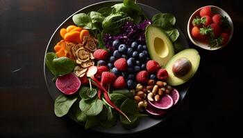 sano ensalada cuenco con Fresco orgánico bayas generado por ai foto