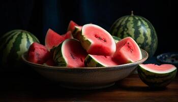 Juicy watermelon slice, fresh from the farm generated by AI photo