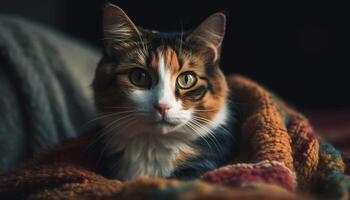 Fluffy kitten staring with cute, curious eyes generated by AI photo