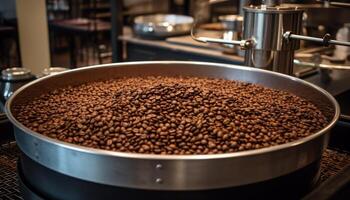 Barista prepares gourmet cappuccino on metallic machinery generated by AI photo