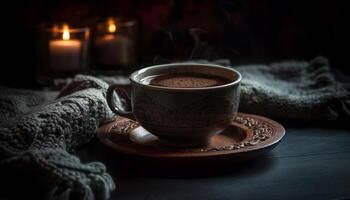 A rustic still life hot coffee comfort generated by AI photo