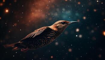 Starling glowing wing illuminates tranquil winter night generated by AI photo