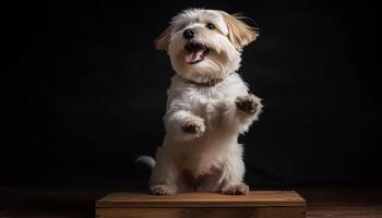 mullido terrier perrito sesión, mirando a cámara, sonriente generado por ai foto