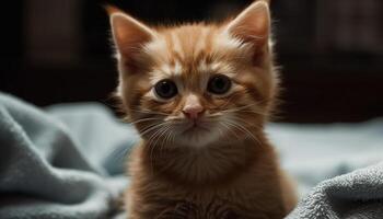 Fluffy kitten staring charmingly, playful and curious generated by AI photo