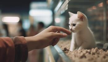 Fluffy kitten sitting on windowsill, playful and cute generated by AI photo