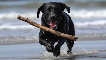 Playful Labrador retriever enjoys summer water fun generated by AI photo