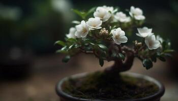 Fresh azalea blossom in small flower pot generated by AI photo