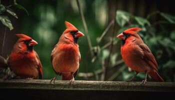 del Norte cardenal encaramado en rama, vibrante plumas generado por ai foto