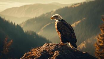 Majestic bald eagle perching on mountain peak generated by AI photo